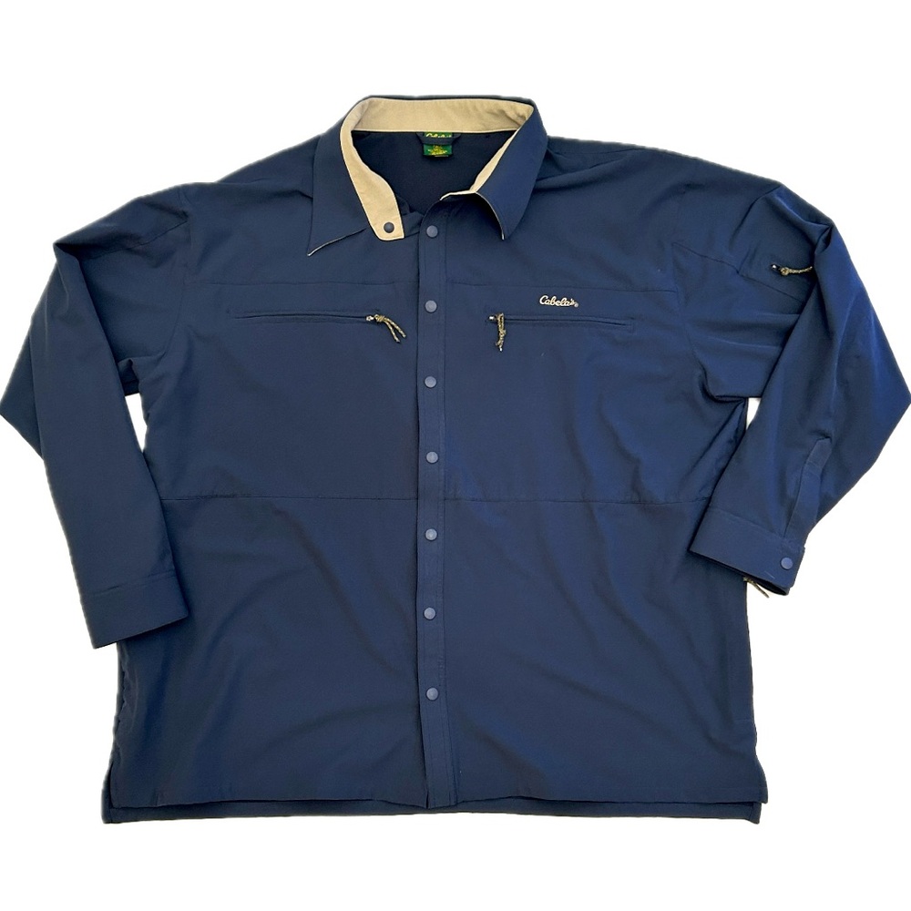 Cabela’s 3XL Tall Navy Blue Stretch Outdoor Shirt with 5 Zipper Pockets